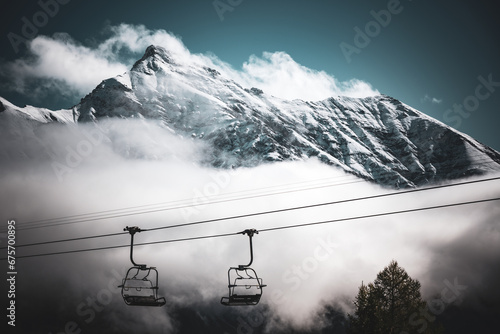 Sessellift mit verschneitem Berg Lenzerhorn im Hintergrund auf der Lenzerheide