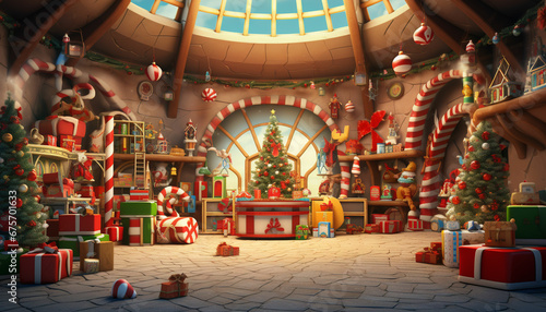 christmas shop with santa claus and presents photo