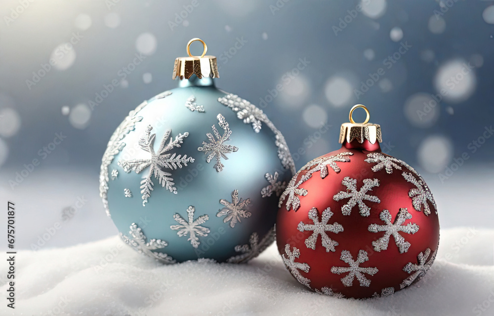 3D rendering of christmas baubles in white snow background 3D rendering of christmas baubles in white snow background