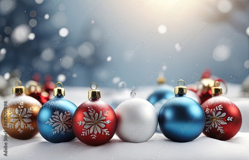 3D rendering of christmas baubles in white snow background 3D rendering of christmas baubles in white snow background