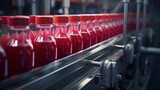 Automatic line for packing red juices into glass containers, food industry