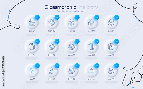 Set of Niacin vitamin, Skin care and Hoody line icons for web app. Sun protection, Thiamine vitamin, Skin cream icons. Sunscreen, Suit, Cholecalciferol signs. Uv protection, Dress, Scarf. Vector