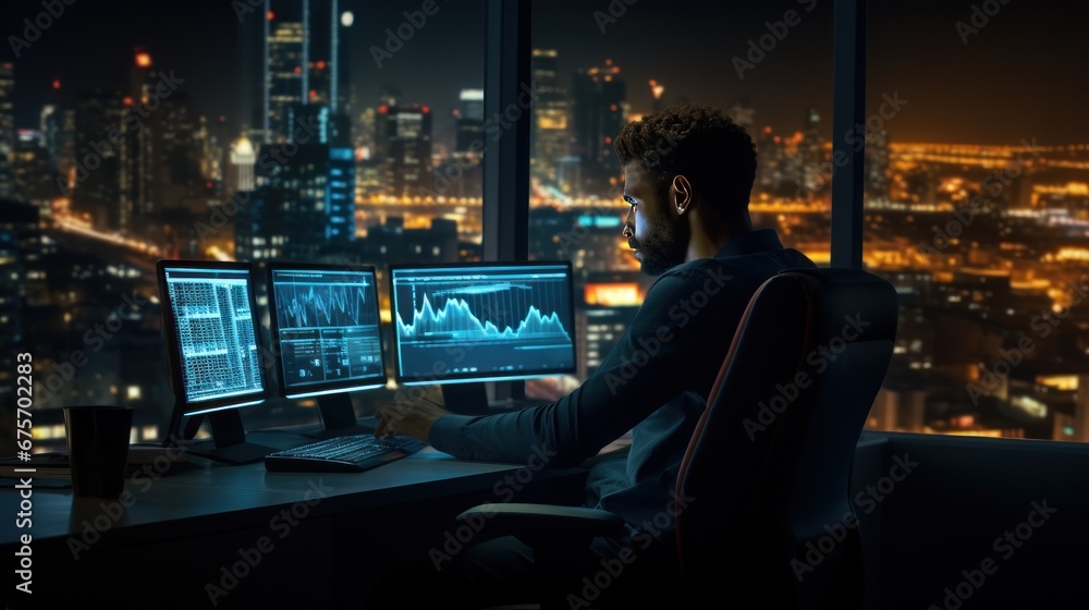 Employee or businessman thinking reading finance portfolio, stock market, Employee or businessman thinking reading finance portfolio, stock market,