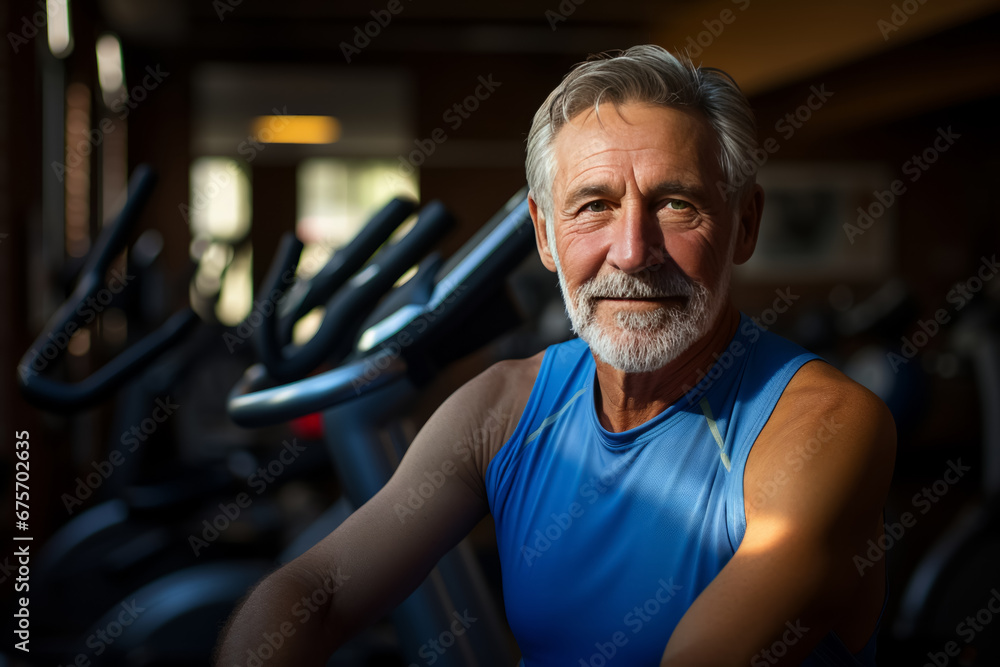 portrait of smiling senior man at gym while looking at camera. Healthy lifestyle portrait of smiling senior man at gym while looking at camera. Healthy lifestyle
