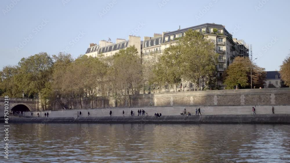Paris, France. 11-29-2023. Typical French buildings. Seine river view. Super slow motion 4K Paris, France. 11-29-2023. Typical French buildings. Seine river view. Super slow motion 4K