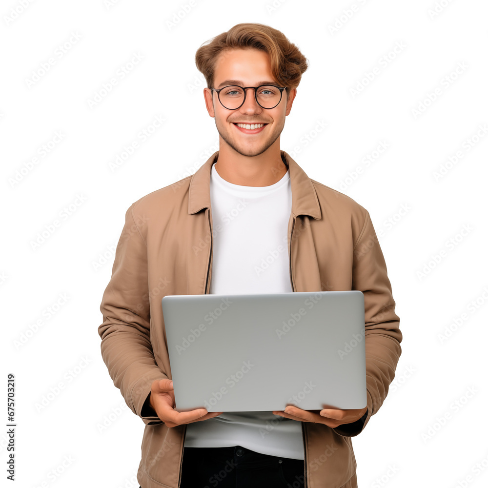 Confident business expert. Confident young handsome man in shirt and tie holding laptop and smiling while standing against Confident business expert. Confident young handsome man in shirt and tie holding laptop and smiling while standing against