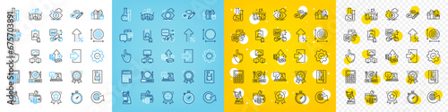 Vector icons set of Calculator, Budget accounting and Circle area line icons pack for web with Increasing percent, Coffee vending, Work home outline icon. Execute, Login, Timer pictogram. Vector