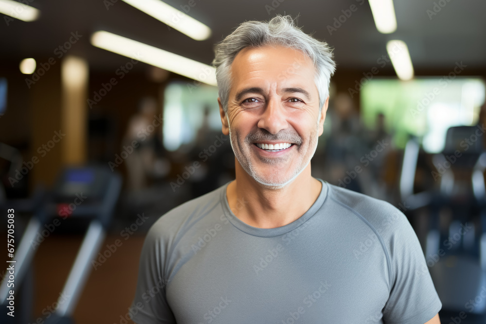 portrait of smiling senior man at gym while looking at camera. Healthy lifestyle portrait of smiling senior man at gym while looking at camera. Healthy lifestyle