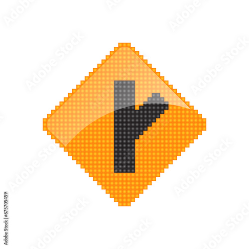 Cross road ahead road sign pixel art vector illustration