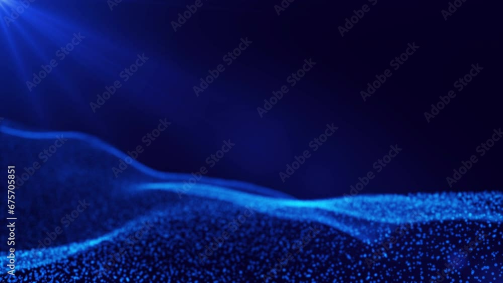 Blue loop wave on the background of particles. Wave with blue and blue circles. blue balls in the shape of a wave