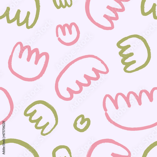 Abstract shapes, seamless pattern in doodle style. Cute texture design, natur...