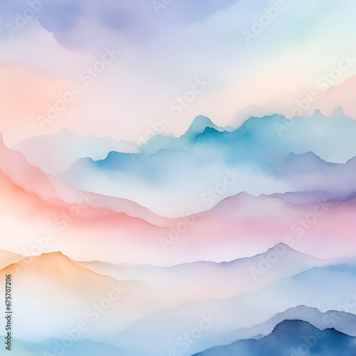 A tranquil blend of soft, pastel hues that evoke the serenity of a watercolor-painted sky during sunrise. © N.M.Q.