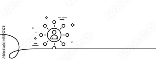 Business networking line icon. Continuous one line with curl. Teamwork or Human resources sign. Networking single outline ribbon. Loop curve pattern. Vector