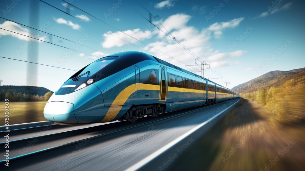 High speed train moving at speed, natural scenery High speed train moving at speed, natural scenery