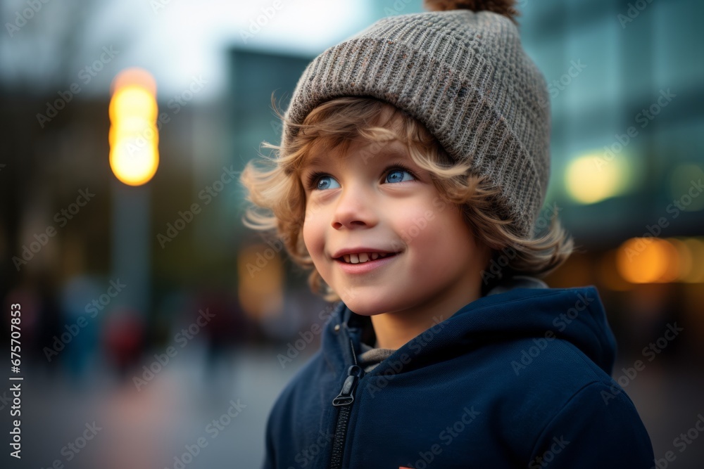 Portrait of a cute little boy with blue eyes on the street. Portrait of a cute little boy with blue eyes on the street.