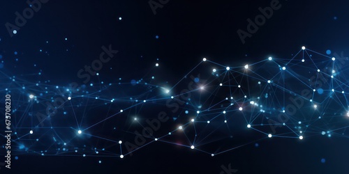 An abstract representation of connected dots and lines against a blue background, symbolizing communication and technology networks.