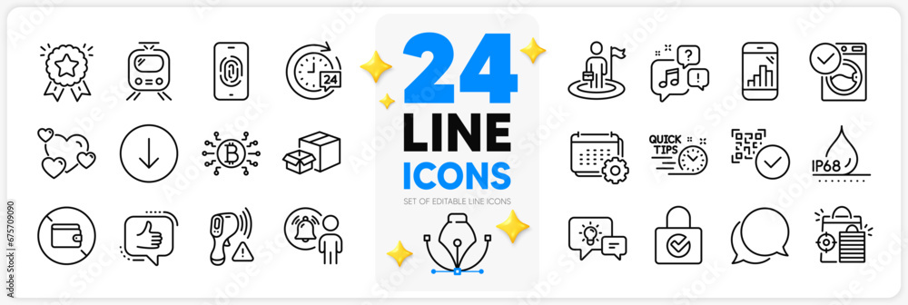 Icons set of Voicemail, Seo shopping and Chat message line icons pack for app with Ranking star, Like, 24h delivery thin outline icon. Waterproof, Quick tips, Graph phone pictogram. Vector
