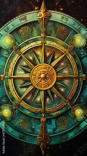 Compass, Wheel of Fortune - major arcan of the tarot. photo