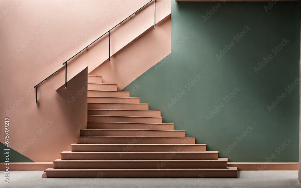 A photo od wall with staircase and handrail - obrazy, fototapety, plakaty 