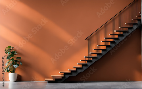 A photo od wall with staircase and handrail