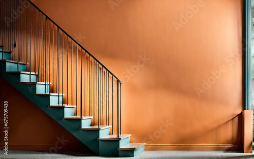 A photo od wall with staircase and handrail photo