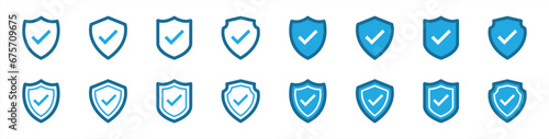 shield mark icon set. protection success, shield approve icon. vector illustration