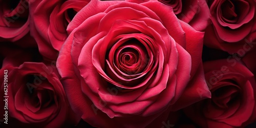 A close-up top-view of a rose showcases the intricate beauty of its delicate petals and the elegance of its design.