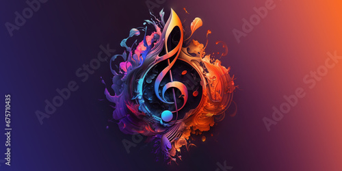 modern and abstract multicolor music background with fluid structure and clef photo