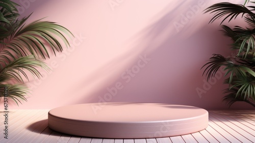 3d render mockup podium stand table shelf. Purple pink beige nude white abstract background.