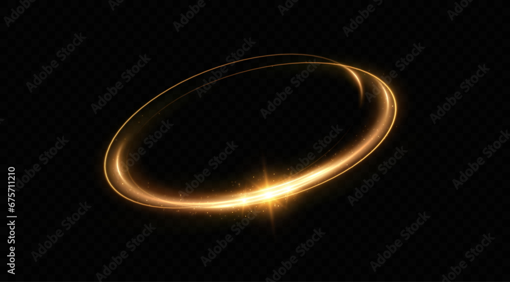 Abstract sparkling golden frame light effect on transparent background. Spark with ring glossy line Abstract sparkling golden frame light effect on transparent background. Spark with ring glossy line