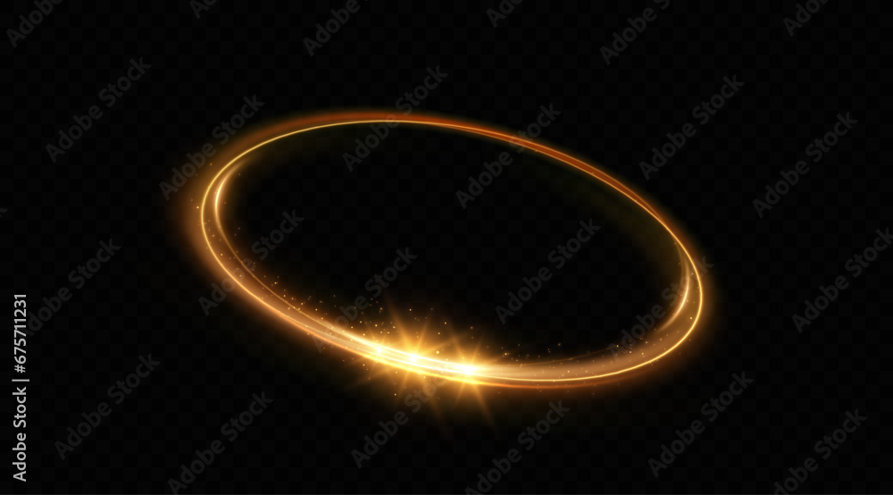 Abstract sparkling golden frame light effect on transparent background. Spark with ring glossy line Abstract sparkling golden frame light effect on transparent background. Spark with ring glossy line