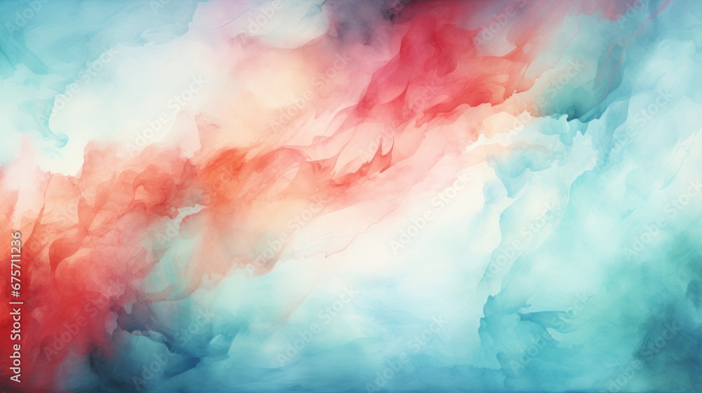 urquoise red, teal, mint, blue, and white abstract watercolor High art background.