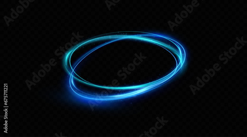 Glowing blue spiral. Circle abstract lines effect. Rotating shiny rings. Glowing circular lines. Glowing ring trail. Vector. 