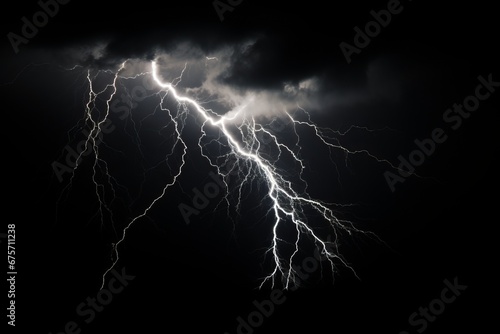 Lightning and thunderclap isolated on a black background to overlay on your photos. Lightning in the night sky. Thunderstorm