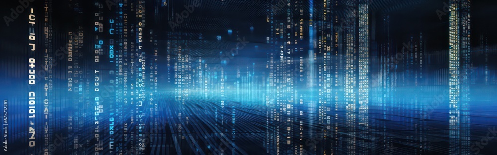 A technology background depicting the concept of big data. The illustration showcases binary computer code. A technology background depicting the concept of big data. The illustration showcases binary computer code.