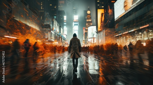 Creative ultra wide angle photography of New York City streets, high blur, long exposure photography, cinematic