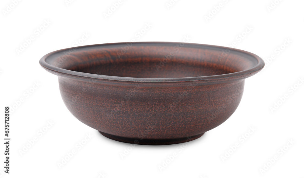 One clay bowl isolated on white. Cooking utensil One clay bowl isolated on white. Cooking utensil
