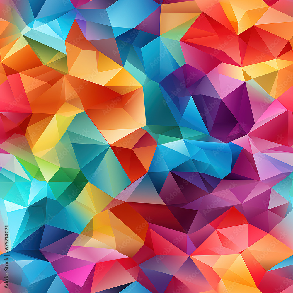 Obraz premium Rainbow kaleidoscopic triangle prisms pyramid cartoon repeat pattern
