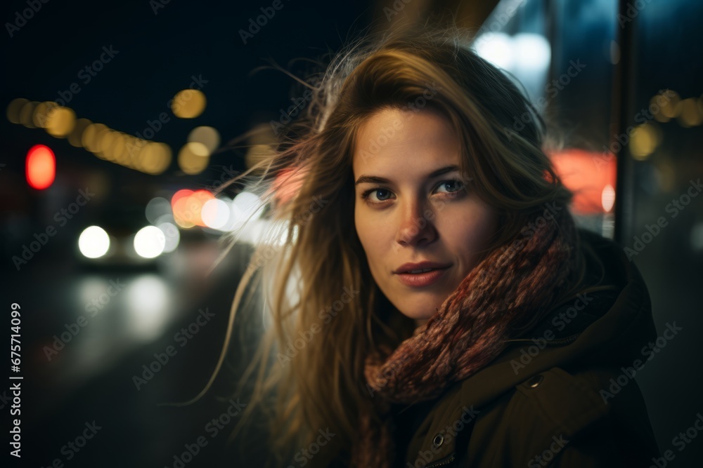 Portrait of a beautiful young woman in the city at night. Portrait of a beautiful young woman in the city at night.