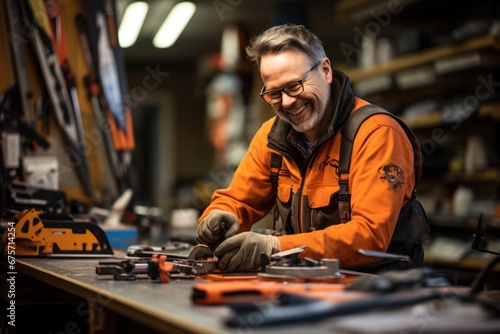 Repairman removing excess wax with special scraper process in workshop