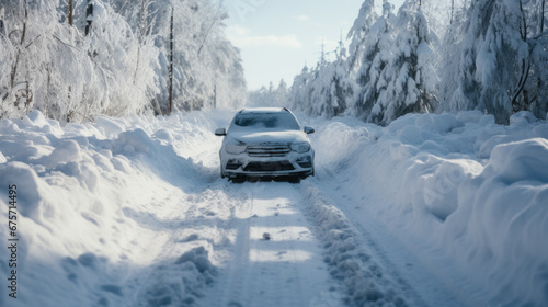 A car tries to get through a snowy street © jr-art