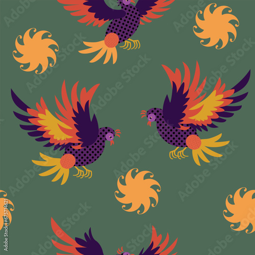 Seamless background with firebirds