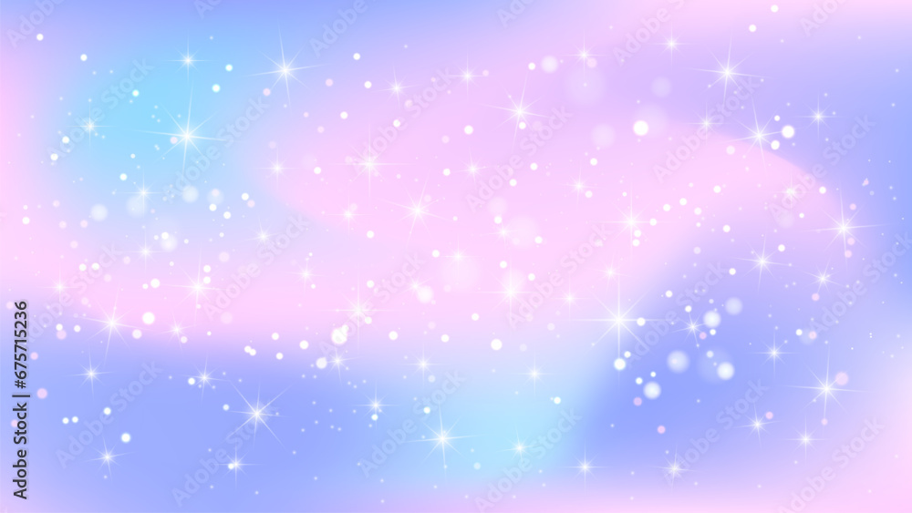 Fairy background. Fantasy holographic background with stars. Pastel gradient background.