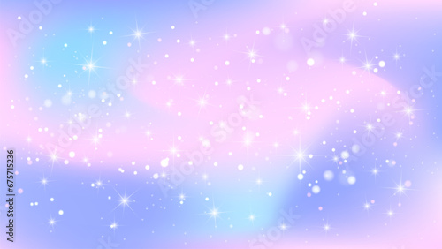 Fairy background. Fantasy holographic background with stars. Pastel gradient background.