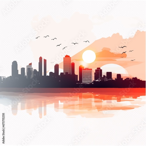 Urban Sunrise Over City Skyline
