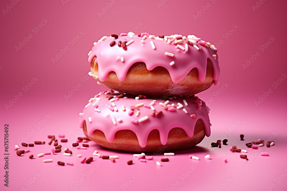 Strawberry donut on pink background Strawberry donut on pink background