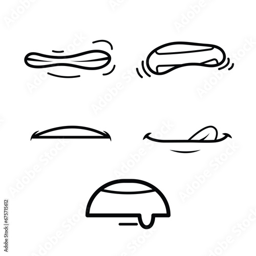 Cartoon vector icon outline drawing set collection. Mouth expression from fear, disgust or angry, hungry, and determined isolated on square white background. Simple flat monochrome art style.
