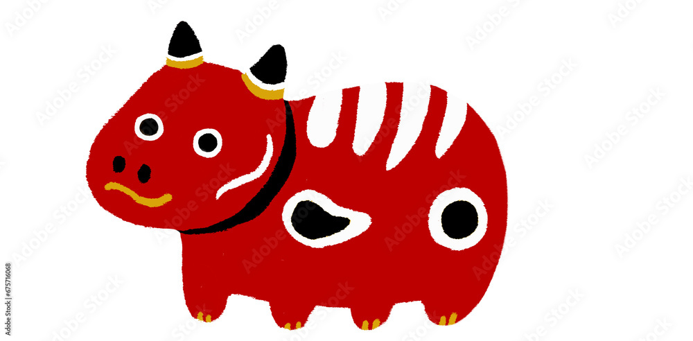 Fototapeta premium Akabeko is a legendary cow from the Aizu region of Japan CUTE cartoon hand drawn