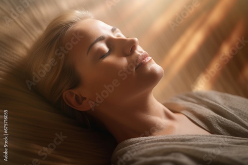 Woman bali spa treatments in sun light. Cure lady island spa center. Generate Ai