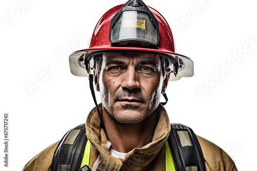 man working at fire department isolated on transparent background, Generative Ai